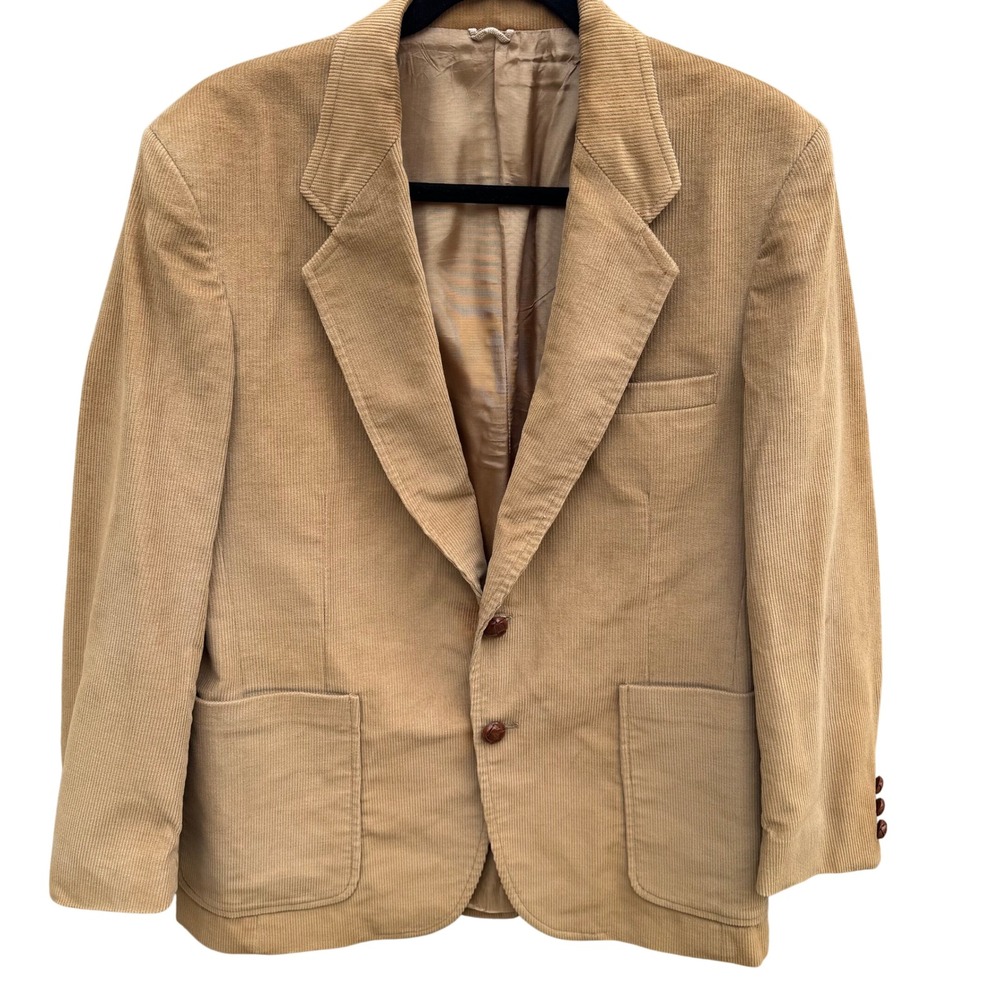 Sears Vintage 70s Western Corduroy Camel Blazer Jacket Mens 40S Leather Buttons